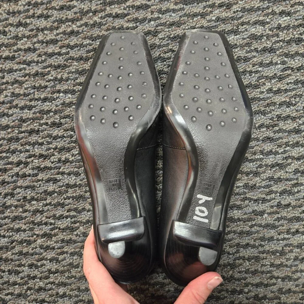 Talbots Black Leather Tassel Pumps 8 AA Narrow Loafer Heels Square Toe Brazil